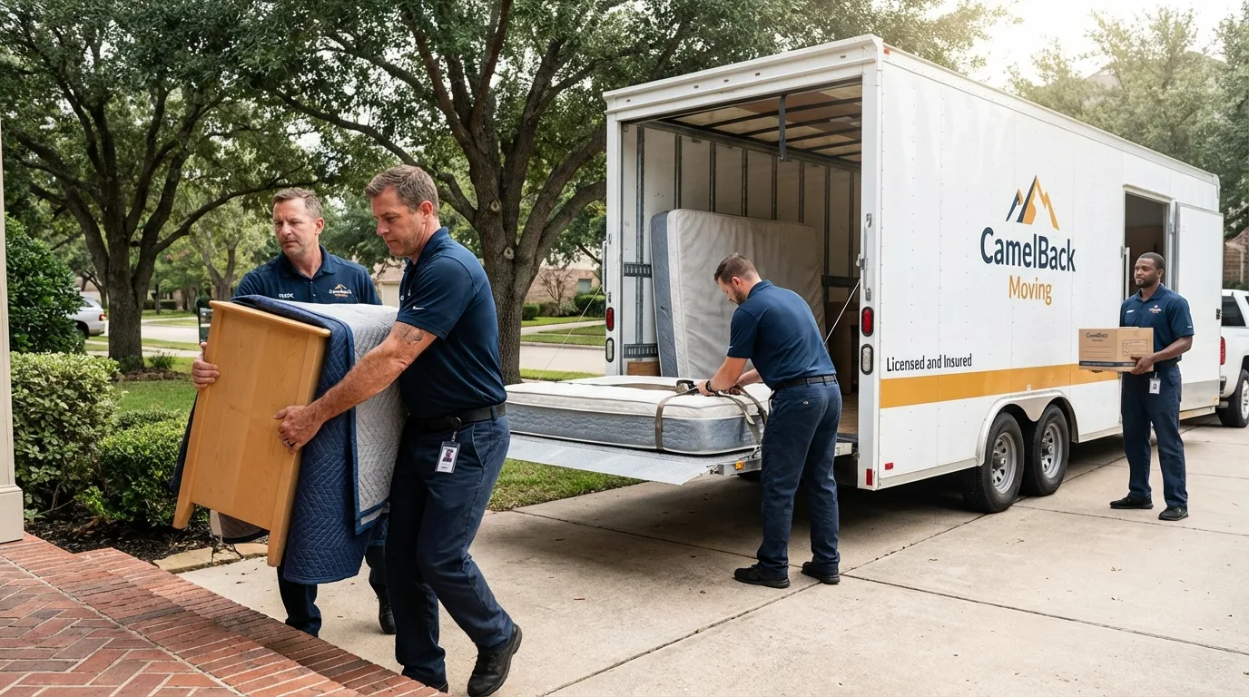 Crew loading residential truck for cross-state move from Merrimack, NH